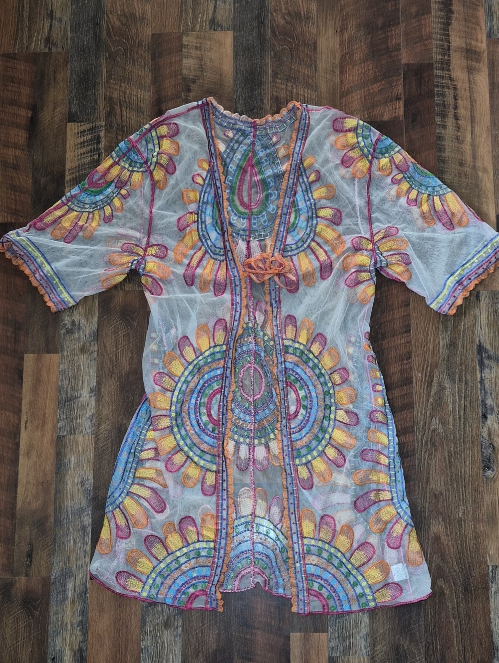 Embroidered Sheer Boho Tunic Top in Multicolor One Size SKU 0008